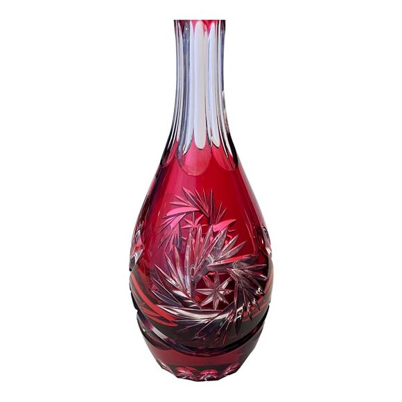 Bleikristall Lausitzer Crystal Decanter 14.5" Red Glass Spirit Bottle German Vtg - Picture 5 of 7